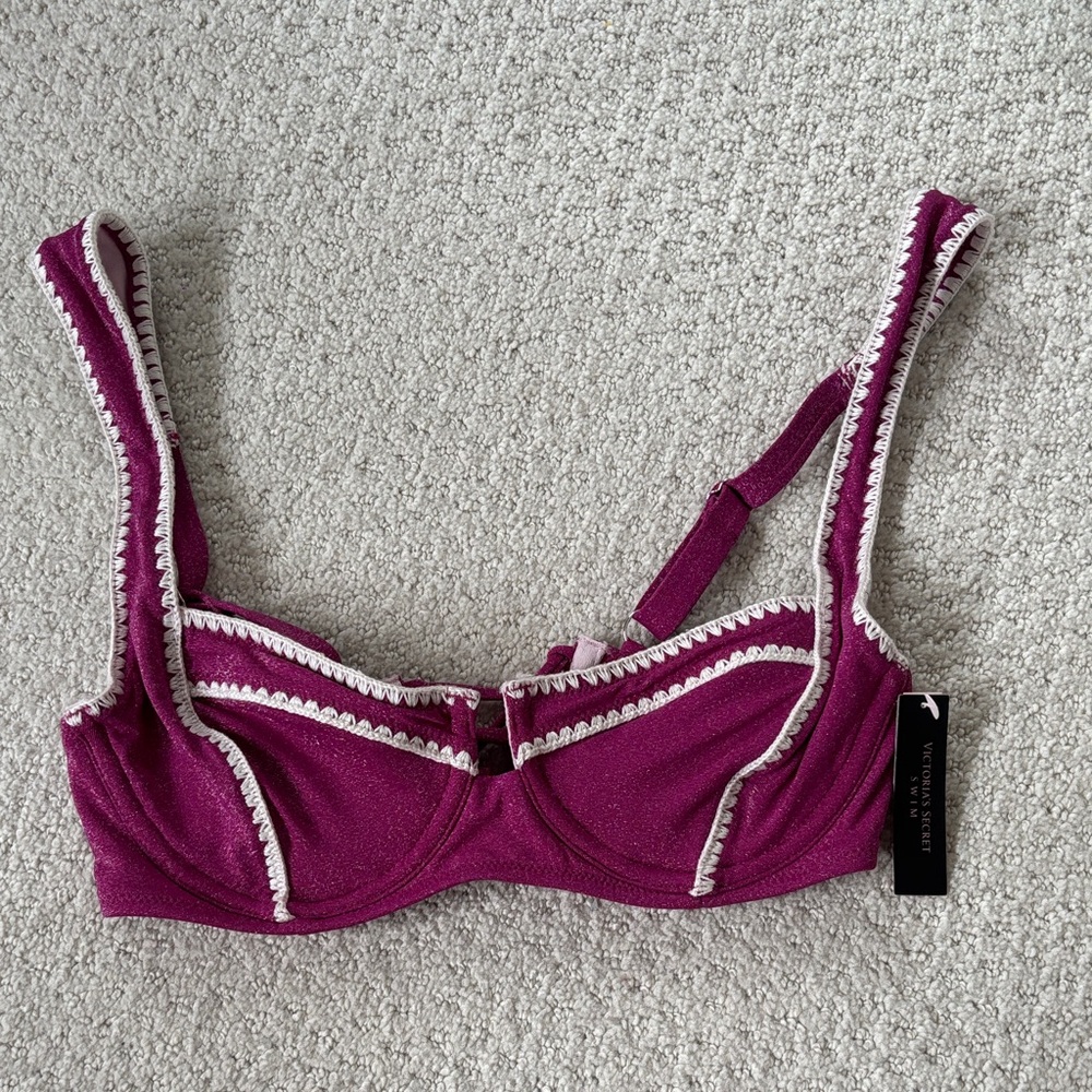 Victoria’s Secret Purple Lace Trim Bikini Top 32C